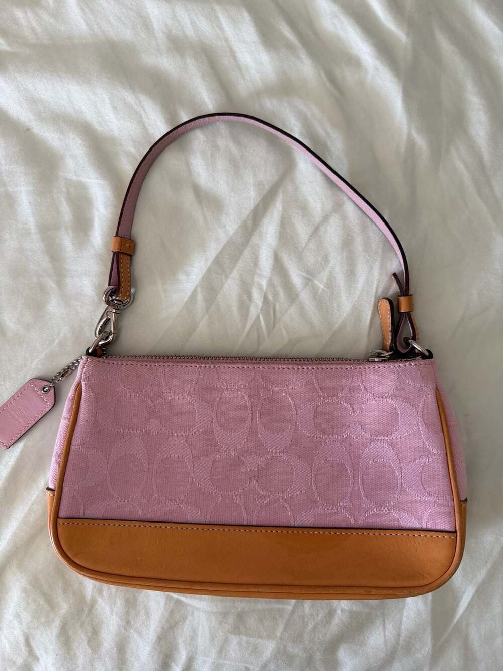 COACH Signature Demi Mini Pouch Shoulder Bag Canvas Leather Pink 6094